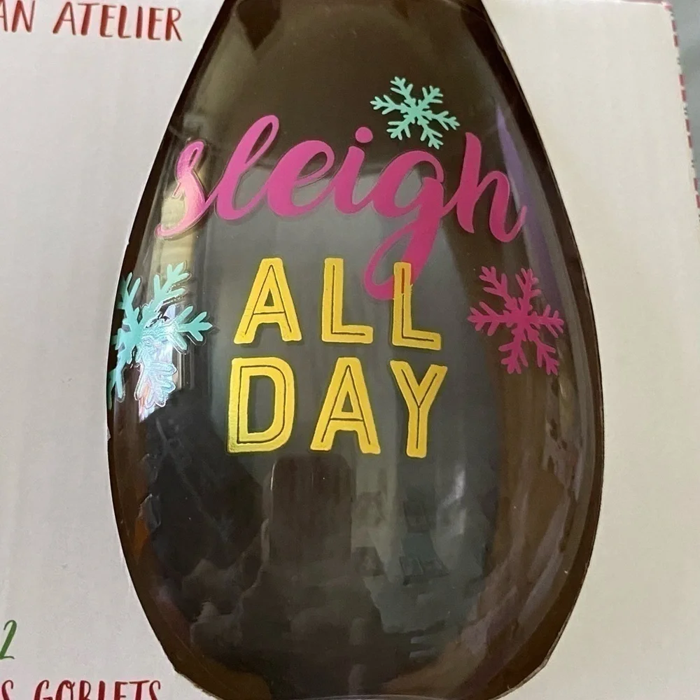 NWT-AMERICAN ATELIER-TWO HOLIDAY STEMLESS WINE  GLASSES